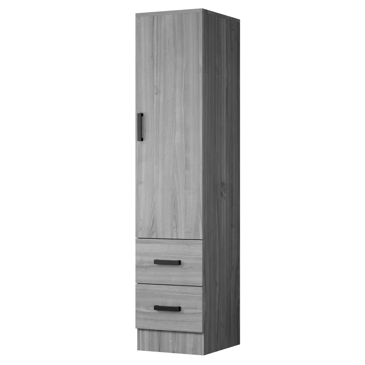Single-Door Wardrobe With Shelves and 2 Drawers Grey (9) Single-Door Wardrobe With Shelves and 2 Drawers - Image 1